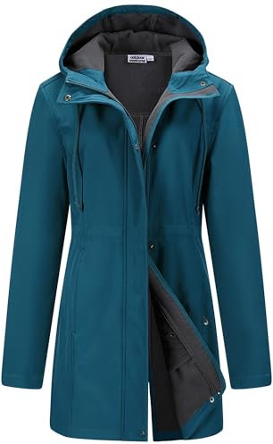 Outdoor Ventures Softshell Jacket Ladies Rain Jacket Functional Rain Coat Windbreaker Waterproof Hiking Jacket Breathable Outdoor Jacket with Hood for Spring Fall Winter Ceramic Blue M