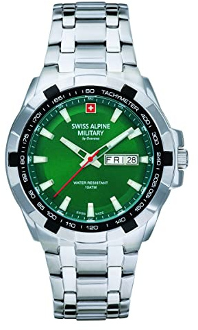 Reloj Swiss Alpine Military para hombre, analógico, de cuarzo, 7043.1, de acero inoxidable, Pulsera