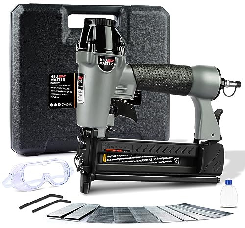 NEU MASTER Cloueuse/Agrafeuse Pneumatique Multifonctionnelle 2 en 1 avec 800 Clous, 200 Agrafes, étui de Transport, Lunettes de Potection, Bouteilles en Plastique Vides et 2 clés Allen