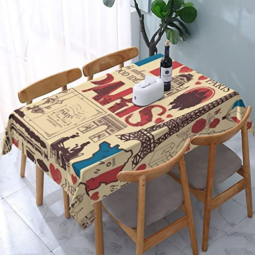 Rechteckige Wachstuch Frankreich Eiffelturm Thema Zeichnung Gartentischdecke Abwaschbar Tischdecke Wasserdicht Garten Tischdecke Für Abendessen Indoor Camping,137X183cm