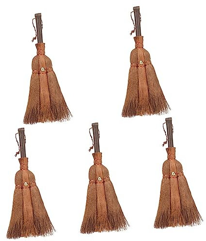 Cabilock 5pcs Palm Fiber Broom Home Cleaning Tool Short Handle for Desktop Dusting and Office Use Handmade Handle Duster