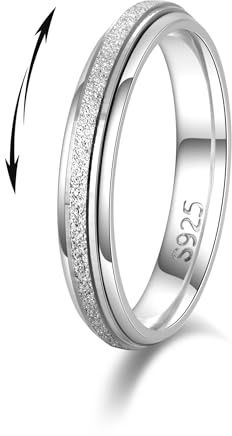LOFITOR 925 sterlingsilver anti-ångest spinnare ringar fidget band ring för stress ångestlindring för kvinnor män anti-stress ringar ångest band ring sandstråle romb, 60, Sterlingsilver, Kubisk