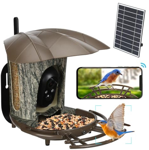 SuplutuX Bird Feeder with Camera, Smart Bird Feeder Camera Wireless Outdoor, Auto Capture Bird Video & APP Instant Notifications, 6W Solar Panel, 64GB Card