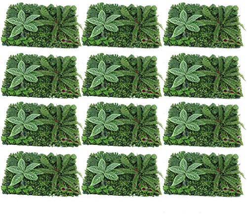 vinnyooc 12 unidades de plantas artificiales de hierba, 40 cm x 60 cm, protección visual, decoración de pared, césped, plantas, pared vegetal, plantas artificiales, hojas artificiales, helecho