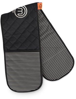 MasterChef Oven Gloves Heat Resistant, Double Oven Gloves Made from Cotton with Official Show Logo & Hanging Loop, Attached Oven Mitts, Machine Washable, Heat Proof Pot Holders for the Kitchen, Elite