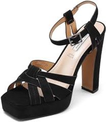 QUEEN HELENA Sandali con Plateau Scarpe con Tacco Alto Casual Eleganti Donna ZM9620 (Nero, Sistema Taglie Calzature EU, Adulto, Donna, Numero, Media, 36)