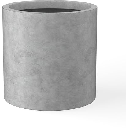 Kante Maceta redonda de hormigón de 9.8 pulgadas de diámetro, maceta cilíndrica grande de estilo moderno con agujero de drenaje y tapón de goma para patio interior y exterior, hormigón natural