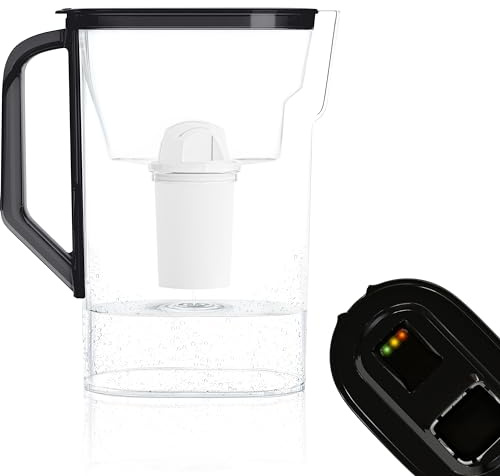 Wessper Caraffa Filtrante per Acqua 2,7 Litri, Brocca Acqua Filtrante con Indicatore LED, Caraffa Acqua con Filtro Classico, Caraffa Acqua per Frigorifero, “BPA FREE”, Nero