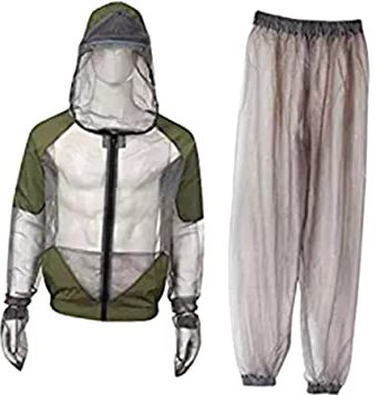 Happyyami Netzanzug Mit Kapuze Für Angler Und Jäger Outdoor Schutzkleidung Aus Dichtem Netzgewebe Elastischer Kordelzug An Taille Und Bündchen Grau Größe l Für Camping Und Wandern