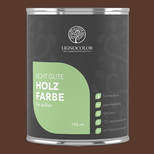 Lignocolor Holzfarbe Außen glänzend | wetterfeste Farbe für den Außenbereich (Nussbraun glänzend, 2,5L) | hochdeckend & hochbeständig