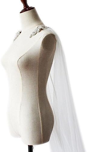 Tsffae Frauen Tüll Kathedrale Bodenlangen Hochzeit Umhänge Schulter Kristall Schmuck Blumenapplikationen Weiß Braut Wraps Für Hochzeit Party