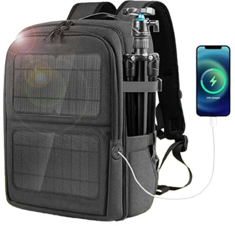 Yunir Mochila Solar, Bolsa de Almacenamiento Impermeable de Gran Capacidad para Fotografía Al Aire Libre, con Carga de Panel Solar de 12 W, para Computadora Portátil de 14 Pulgadas,