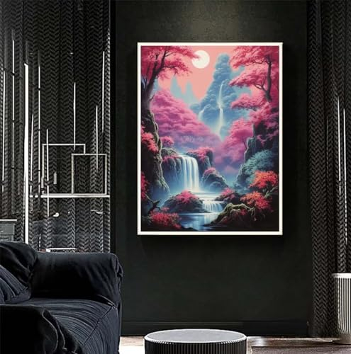 Diamond Painting Wasserfall Diamant Painting Bilder Kinder Landschaft Diamond Art DIY Set Erwachsene Full Diamond Painting Zubehör, 5D Diamant Malerei Mosaic Stickerei Home Wand Decor 77x105 cm R533