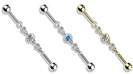 beyoutifulthings Industrial-Piercing Gold Silber Zirkonia-Kette Clear Aqua Industrial-Barbell Industrial-Bar Chirurgenstahl Stab-länge 38-mm