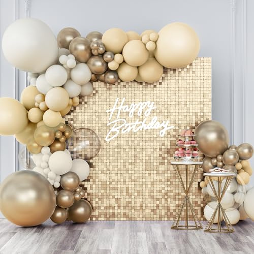 Kate Panneau Mural Scintillant Carré à Paillettes - Or Champagne Fond Photo Brillant Décoration pour Anniversaires, Fêtes, Mariages et Festivités 30×30 cm (24 Pièces)