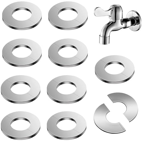 CHENNAN 10 Stück Edelstahl Rohrmanschetten, Selbstklebende Geteilte Rohrabdeckung, 24mm Rosetten Abdeckung, Edelstahl Ventil Loch Abdeckung, Verchromt, für WasserhäHne, Rohre, HeizköRperrohre (24mm)