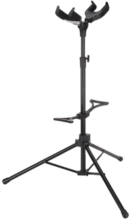 sourcing map Doppel Gitarrenständer, Verstellbarer Gitarrenständer Boden für elektrische Akustikgitarre, Bass, selbstsicherndes Stativ Gitarrenständer für 2 Gitarren