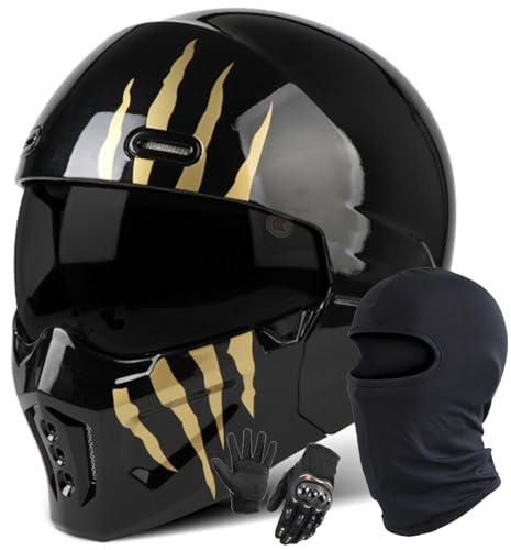 Caimcie Motorrad-Integralhelm Mit Visier, ECE/DOT-Geprüft, Integrierte Motorradhelme Für Moped, ATV, Cruiser, Scooter, Vintage-Integralhelm F,M/57-58CM