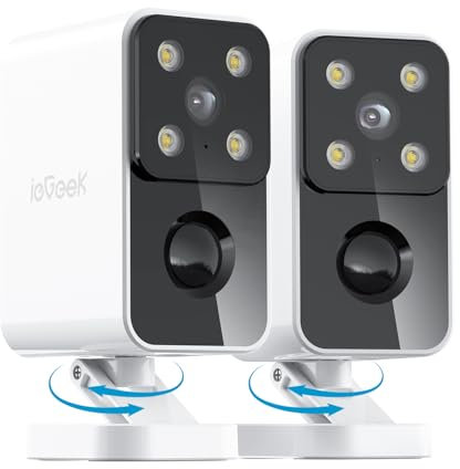 ieGeek No Monthly Fee 2K Security Camera Outdoor Wireless, 180° Horizontal Pan, Rechargeable Battery Wifi Camera, Colour Night Vision, Motion Detection, Siren Floodlight, Voice Intercom, IP65, 2PCS
