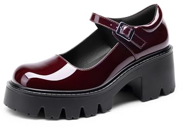 DREAM PAIRS Women's Mary Janes Shoes Platform Dress Low Heel Chunky Pumps Round Toe Ankle Strap Pumps Shoes Oxfords Esther,Size 9.5,Burgundy-Pat,SDPU2346