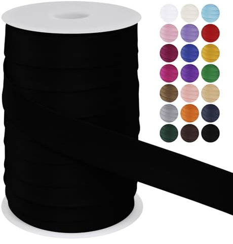 LEREATI Schrägband 25mm x 50m, Einfassband zum Nähen Doppelt Gefaltetes Stoffband aus Polyester Hemming Tape Satin, Nahtband zum Nähen Basteln Dekorationen DIY Handwerk (Schwarz)