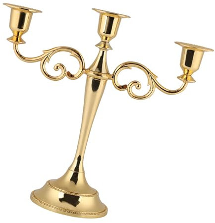 3-armiger Metall-Kerzenhalter Im Europäischen Stil, Kandelaber, Hochzeits-Kerzenständer, Heimdekoration, Gold, Silber, für Hochzeitsessen (Gold)