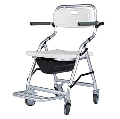 Tabouret de douche pour fauteuil roulant, chaise percée pliante, chaise de douche mobile avec roulettes, chaise de toilette avec dossier, chaise de transport de douche pour fauteuil roulant,