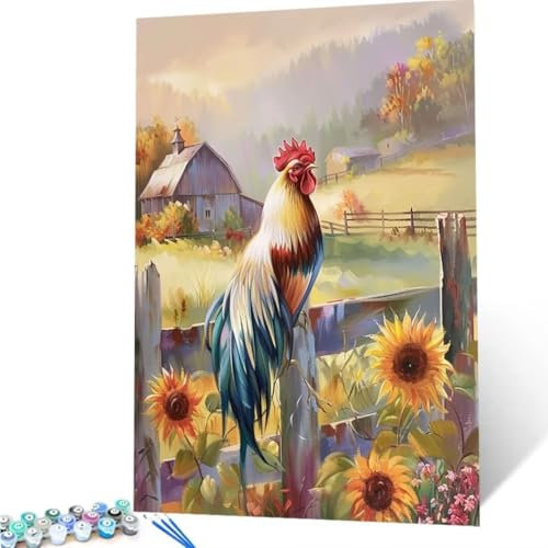 Malen Nach Zahlen Erwachsene Sonnenblume, DIY Malen Nach Zahlen Tier für Anfänger und Kinder, Bastelset Erwachsene mit Leinwand 3-Pinseln Acrylpigment für Deko Wohnzimmer, Ohne Rahmen 70x95cm s-V