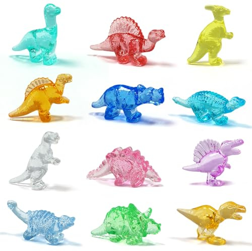 NLR FUN 46piezas 250g Gemas de Dinosaurio Acrílicas, 12 Formas y Colores Mini Juguetes Dinosaurio para Niños, Regalos Fiesta, Juguetes Cofre del Tesoro, Relleno Huevos de Pascua, Recompensas Aula