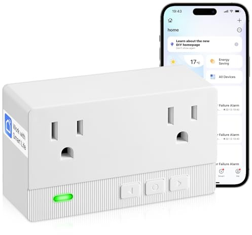 Freezer Alarm Wireless WiFi Alert 2.4GHz,Power Failure Alarm with 2 Socket, 110dB Power Loss Alert with LED Indicator,Blackout Alert for GFCI Trips,Refrigerator,Freeze,Compatible with Smart Life