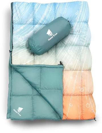 GEERTOP Lätt campingfilt för kallt väder, varmt puffigt täcke med dragkedja för ryggsäck, resor, flygplan, vandring, picknick 200 x 140 cm (blåklint)