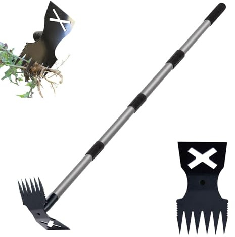Weed Puller Tool with Long Handle, 60'' Weed Remover Weeding Tool, 2 in 1 Hand Weed Rake and Garden Hoe for Gardening, Uprooting Weeding Tool for Yard, Lawn, Patio, Garden