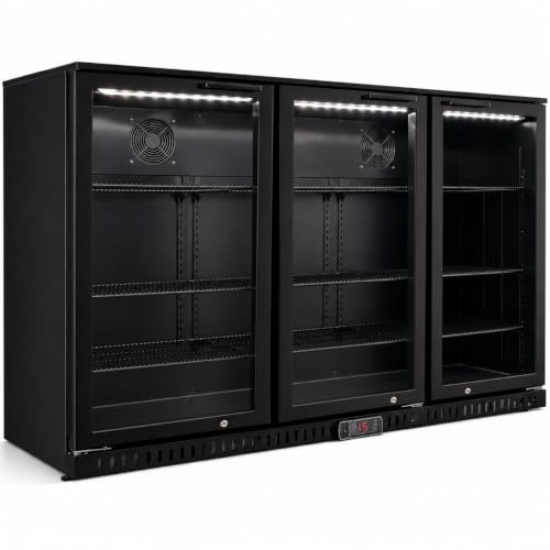 Générique Arrière Bar Réfrigéré 3 Portes Battantes Vitrées – 297 L – Froid Ventilé – Température +2 °C à +8 °C – Inox – 6 Grilles