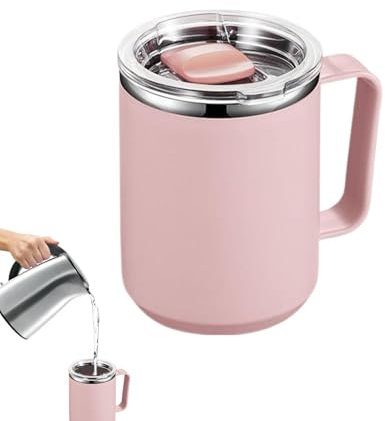 Insulated Mug - 450ml Stainless Steel Coffee Mugs - Travel Tumbler, Water Cup with Lid Handle, Modern Insulated Cups for Hot Cold Beverages