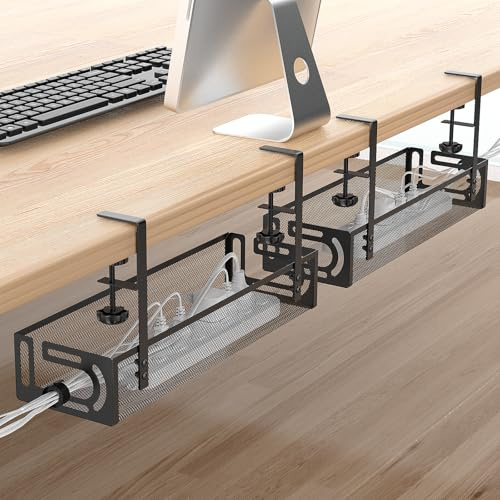 Under Desk Cable Management Tray Schwarz, 2-Pack
