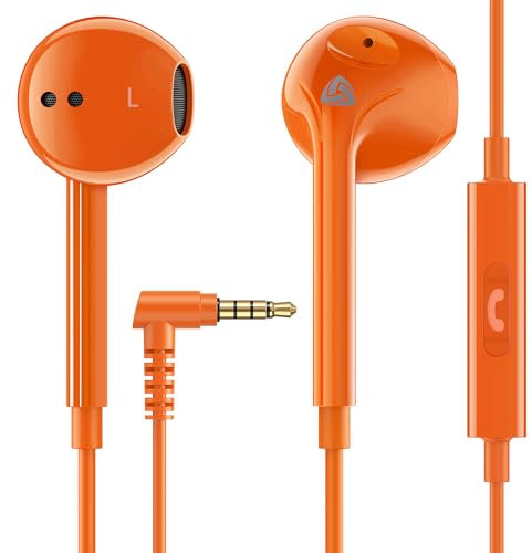 LUDOS Zenith Écouteurs, Garantie 2 Ans, Écouteur Intra-Auriculaires Filaires, Casque avec Microphone, Compatible avec Tablettes et Ordinateurs Portables Samsung, Huawei, iPhone, MP3 Players - Orange