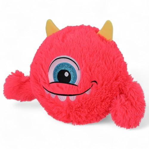 MIJOMA Plüschball Ø23cm mit Handpumpe – Kuscheliger aufblasbarer Softball – Flauschiger Ball aus Plüsch – Aufblasspielzeug für Kinder (Monster – Pink)