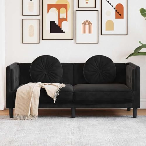 Emmtore Sofa,Polstersofa mit Kissen,Loungesofa,Designsofa für Wohnzimmer, Couch Wohnzimmersofa,Modern Samt,Schwarz,2-Sitzer