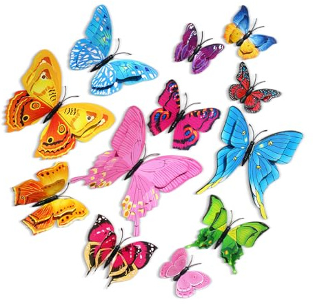 DmDoyy 24 Piezas Pegatinas De Mariposa 3D Para Decoración De Pared, Pegatinas De Pared De Mariposa, Para Decoración De Fiestas, Dormitorio, Habitación Infantil, Bodas Y Más (coloridos)