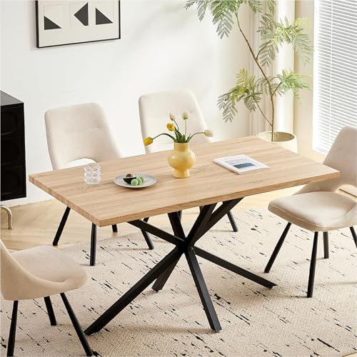 DEYARNA HOME Moderner Rechteckiger Esstisch für 4-6 Personen; Küchentisch mit Robusten Metallbeinen für Esszimmer, Wohnzimmer, Büro (Natürlich)