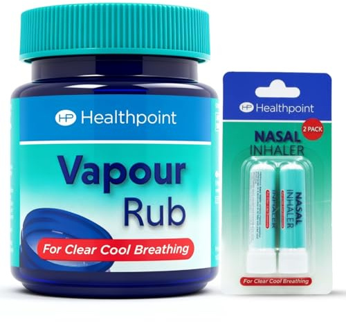 Vapour Rub & Nasal Inhaler Pack of 2 – Relief for Coughs, Colds, Catarrh, Sore Throat, Blocked Sinuses, Congestion & Stuffy Nose – Menthol Eucalyptus Decongestant Cold Flu Care Kit