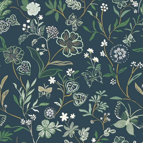 Timeet Selbstklebende Tapete Blumen Grün 40CM×3M Blatt Blume Tapete abnehmbar Vinyl Klebefolie Möbelfolie Selbstklebend für Wohnzimmer Schlafzimmer Küche Wand Schränke Dekor