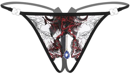 String Femme Drole - sous-Vêtements pour Femmes String Pendentif Brodé avec Dentelle Transparente Entrejambe Ouvert sans Enlever sous-Vêtements Triangulaires (Red One Size)