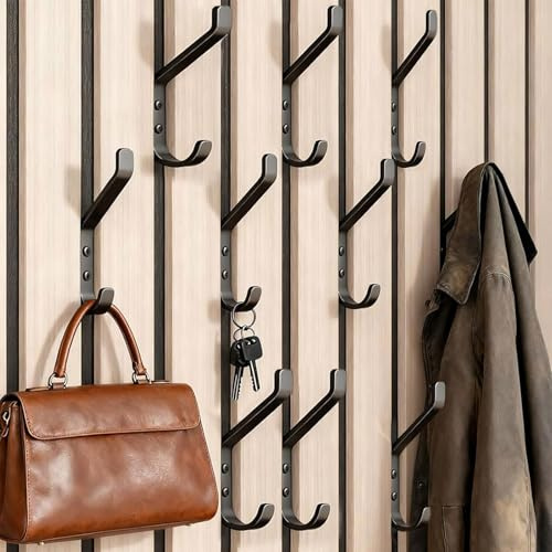 10PCS Garderobenhaken Akustikpaneele Zubehör Kleiderhaken für Wandpaneele | Metall Wandhaken Schwarz Stabil ohne Bohren für Garderobe Jacken Hut Akustikwand Haken Set für Wohnzimmer Schlafzimmer Flur