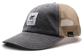 Surf Monkey | Cappellino Trucker senza Struttura Uomo/Donna - cotone biologico - Taglia unica - Aspetto Invecchiato, Nero , Taglia unica