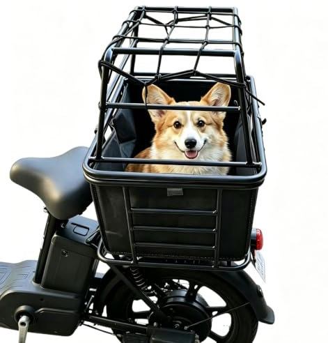 Hund Fahrradkorb Hinten für Hunde & Katzen – Verstellbarer Transportkorb mit Einlage & Schloss – Vielseitiger Gepäck- und Tiertransportkorb für Reisen, Wanderungen, Einkäufe & Hunde,A