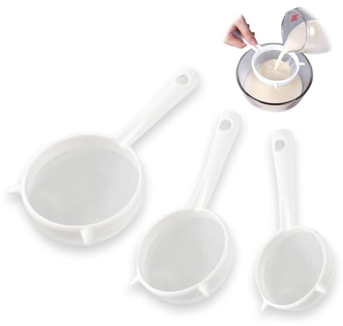 3 Piezas Colador de Plástico, Colador Multiusos, Filtros de Mano Zumos, Coladores de Doble Oído con Orificio para Colgar, Adecuado para Filtrar Té, Pasta, Harina, Arroz y Jugo