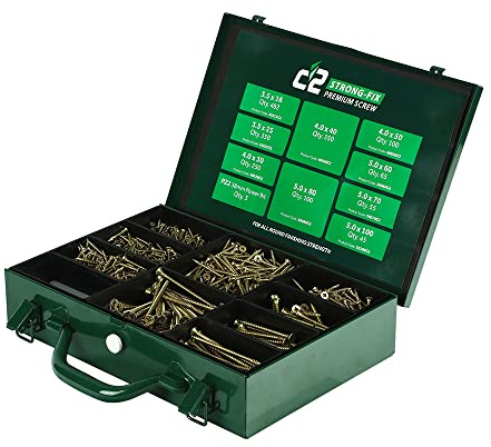 TIMCO C2 Strong-Fix Premium Multi-Purpose Screws - Assorted Trade Case - Gold - Box of 1800