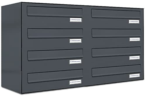 AL Briefkastensysteme 8er Briefkasten für Tür/Zaundurchwurf in Anthrazit Grau RAL 7016, 8 Fach, wetterfeste Briefkastenanlage Design modern