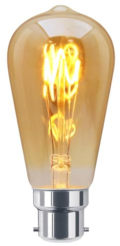 Long Life Lamp Company Edison Classics 2w Vintage LED Filament Bulb Teardrop Spiral ST58 Smoke Gold Glass B22 Bayonet Cap